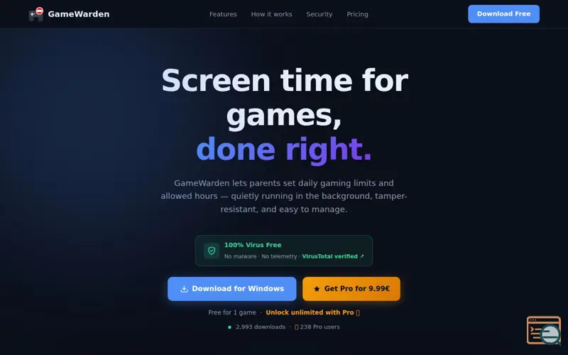 Screenshot of GameWarden — Parental Game Time Control