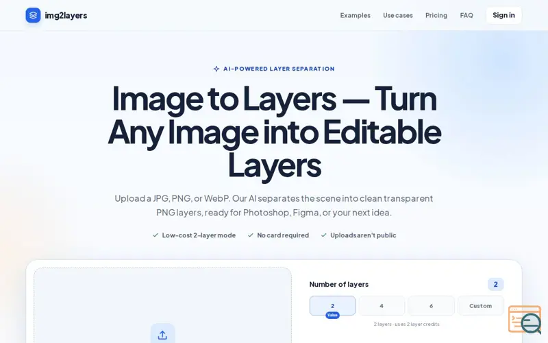 Screenshot of Image to Layers — Create Editable PNG Layers with AI