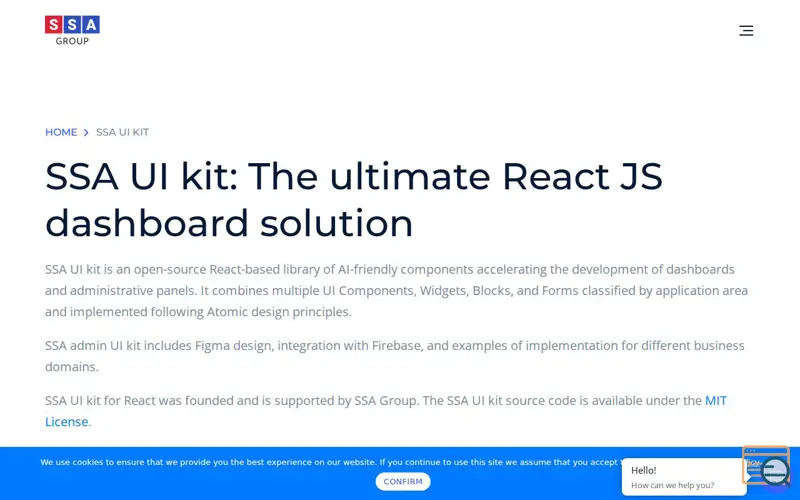 Screenshot of SSA UI kit, a launch using Cookie Notice