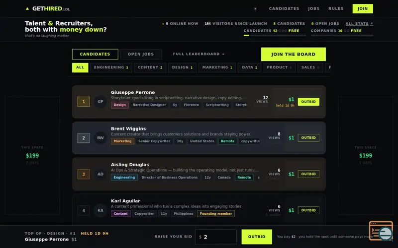 Screenshot of GetHired: Bidding platfform for HR