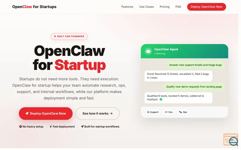 Screenshot of OpenClaw for Startups