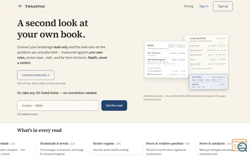 Screenshot of TwiceOver — a second look at your own book
