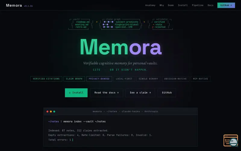 Screenshot of Memora