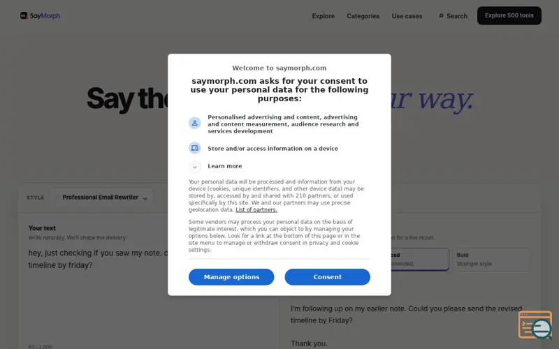 Screenshot of SayMorph