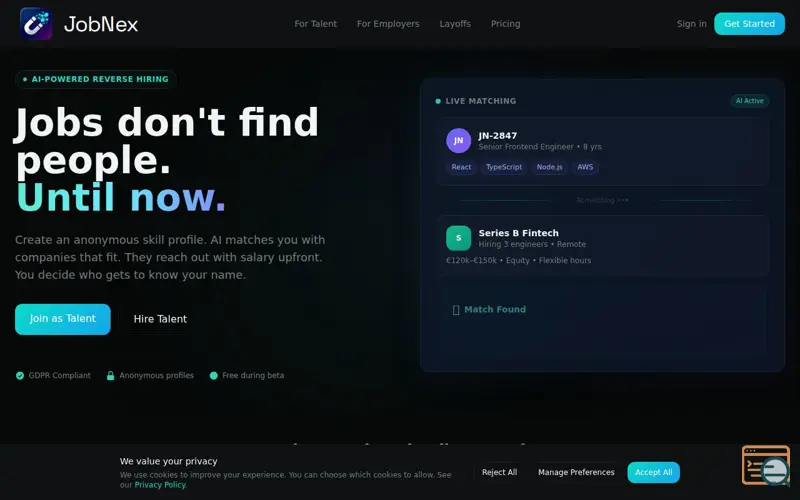 Screenshot of JobNex