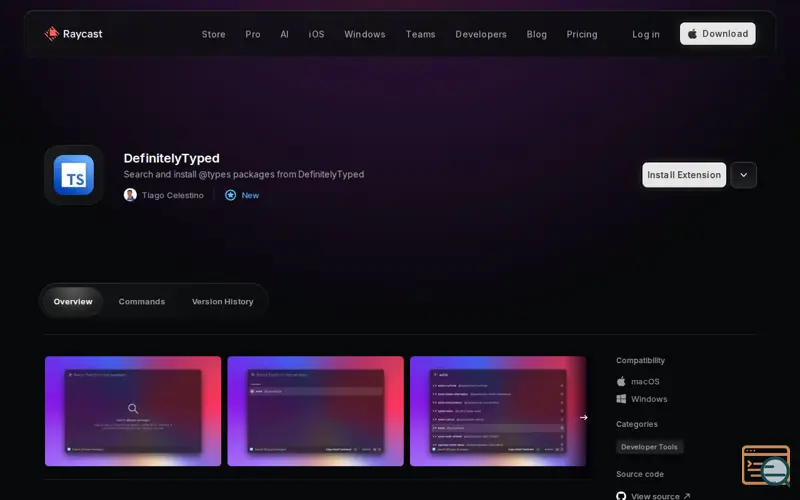 Screenshot of DefinitelyTyped Search