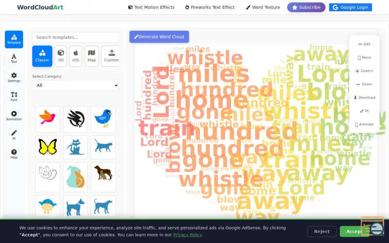 Screenshot of Wordcloud.art