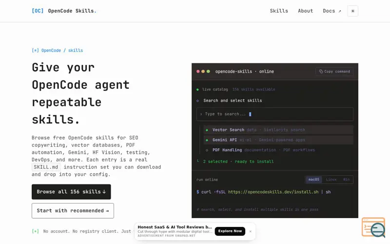 Screenshot of OpenCode Skills