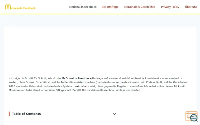 Screenshot of McDonalds Feedback guide 
