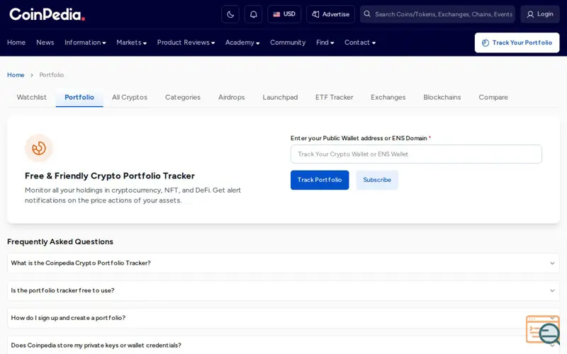 Screenshot of Coinpeidia Crypto Portfolio Tracker