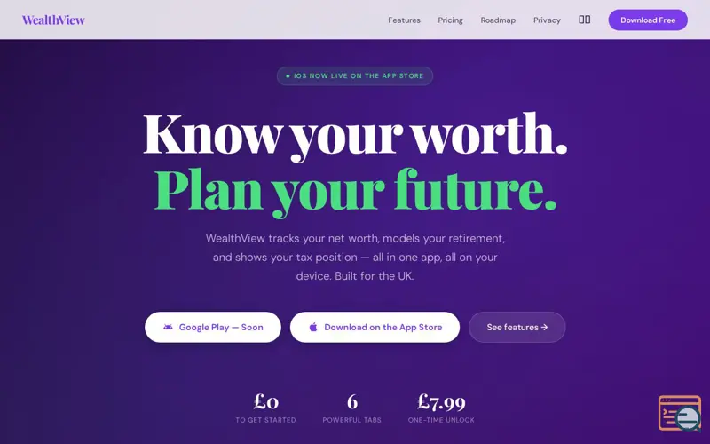 Screenshot of WealthView—Track Your Worth, Retirement.