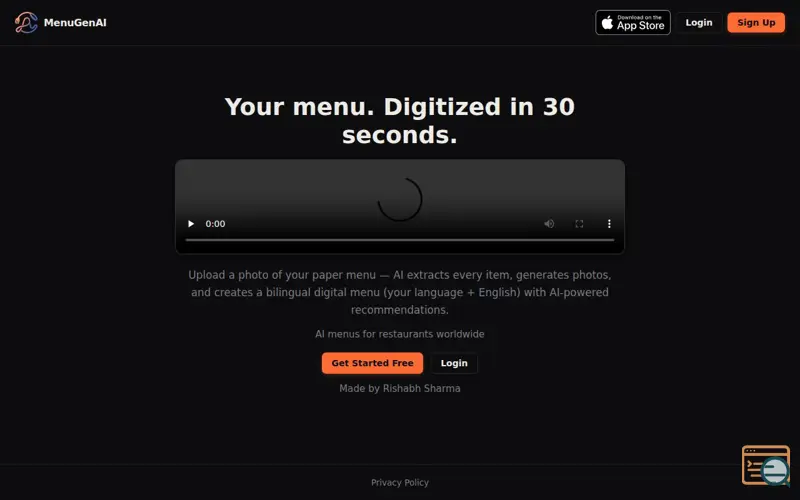 Screenshot of Menu Gen AI 