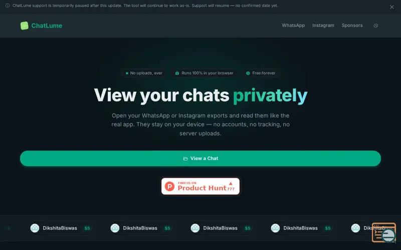 Screenshot of ChatLume