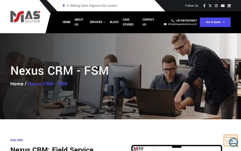 Screenshot of Nexus CRM for Field Service, a launch using Jarallax