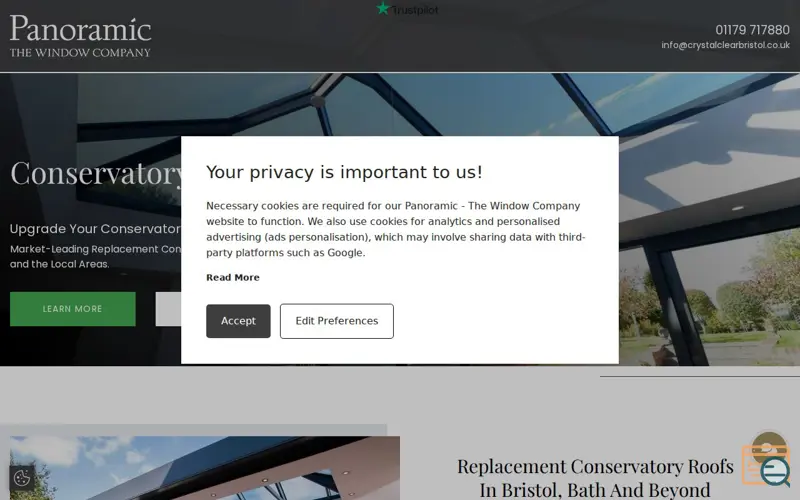 Screenshot of Replacement Conservatory Roof Solutions, a launch using QuotingEngine