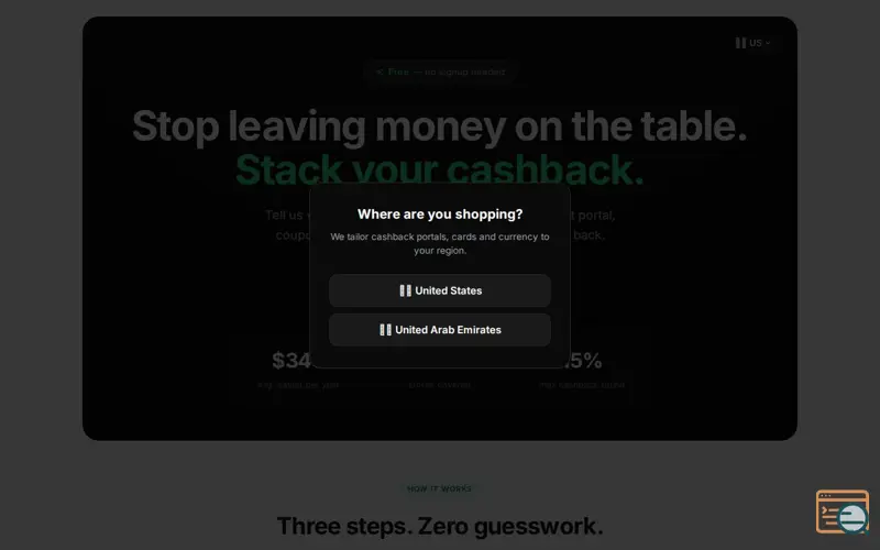 Screenshot of CashbackStacker, a launch using Admitad