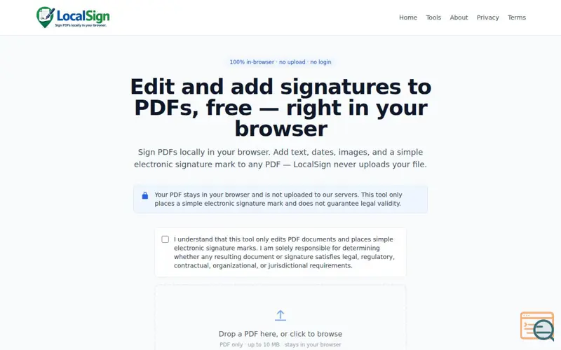 Screenshot of LocalSign