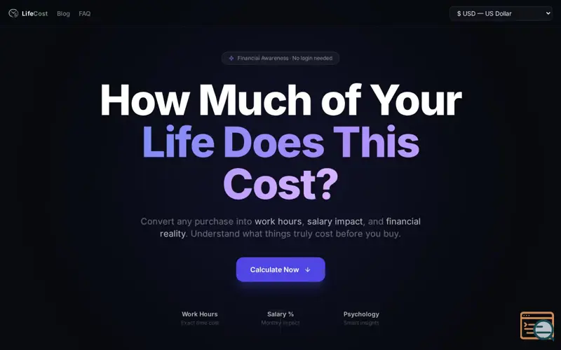 Screenshot of LifeCost