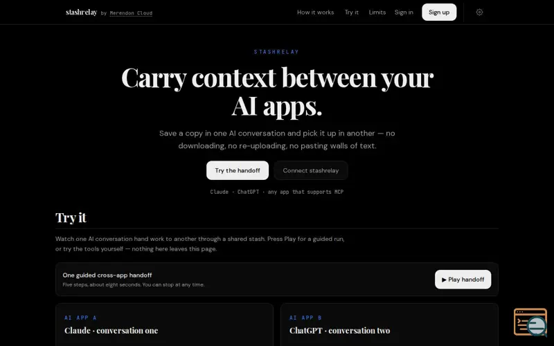 Screenshot of stashrelay — a clipboard for your AI apps
