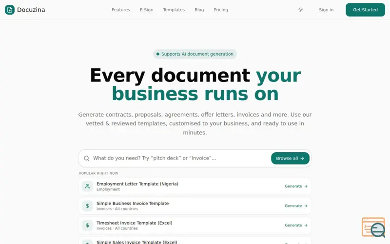 Screenshot of Docuzina