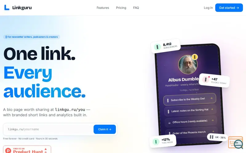 Screenshot of Linkguru, a launch using KebirHost