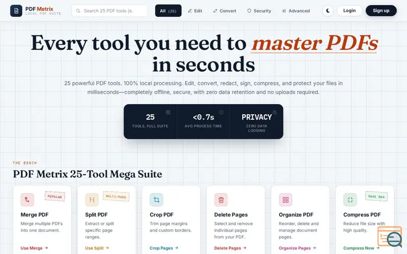 Screenshot of PDF Metrix — Every tool you need to master PDFs