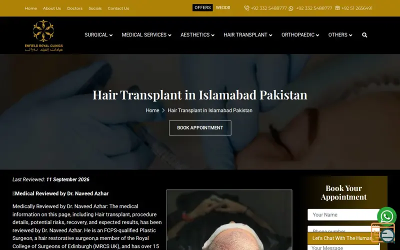 Screenshot of FUE Hair Transplant in Islamabad, a launch using BI Communications