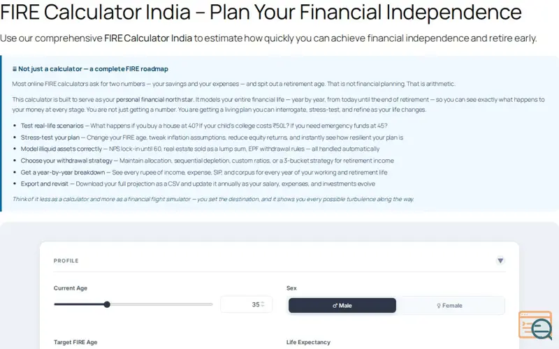 Screenshot of Comprehensive FIRE Calculator