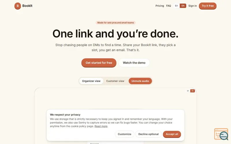 Screenshot of BookIt