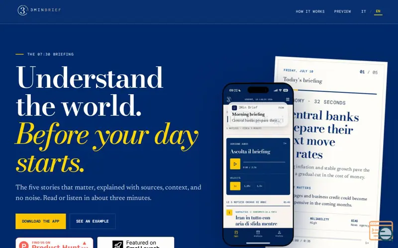 Screenshot of 3Min Brief, a launch using SmolLaunch