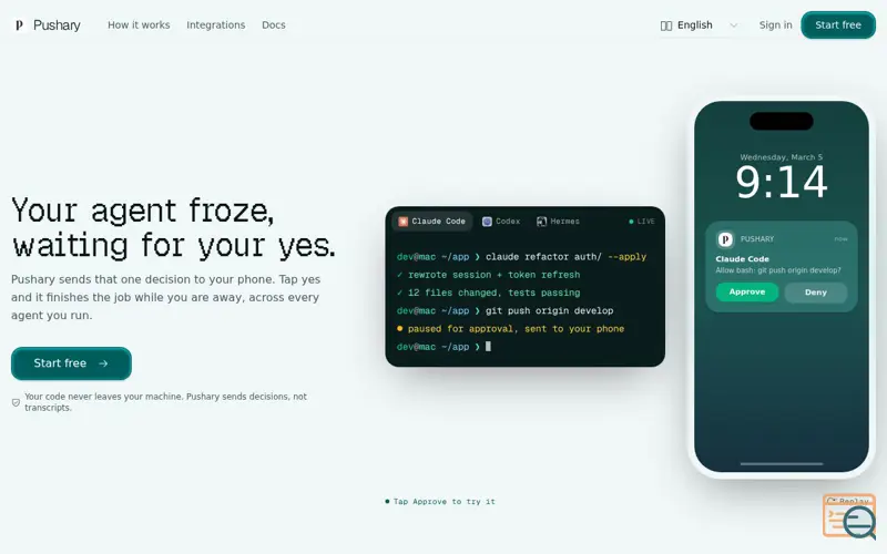 Screenshot of Pushary, a launch using Anderro