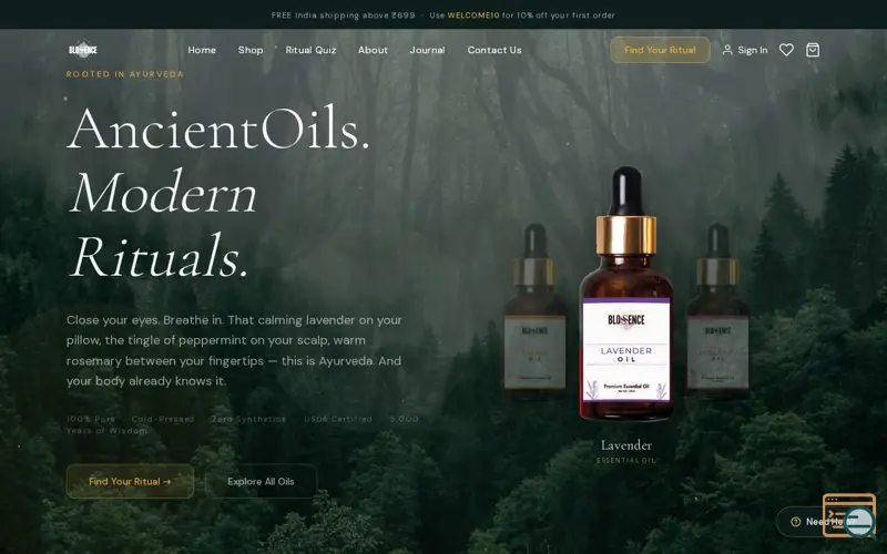 Screenshot of Blossence — Pure Indian Essential Oils