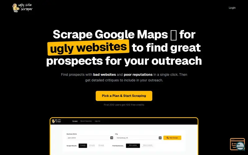 Screenshot of Ugly Site Scraper