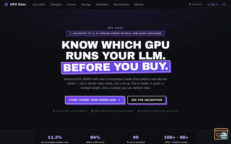Screenshot of GPU Sizer