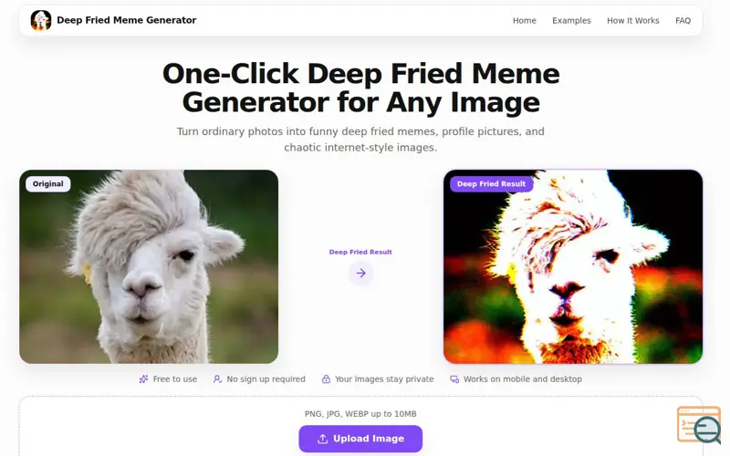 Screenshot of Deep Fried Meme Generator