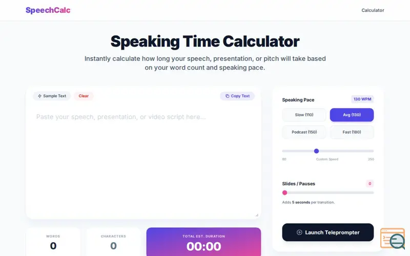 Screenshot of Speaking Time Calculator