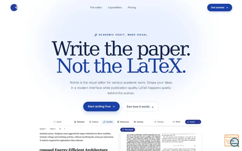 Screenshot of Nolvio | Write Research, Not LaTeX