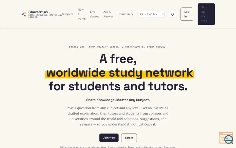 Screenshot of ShareStudy 