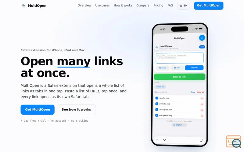 Screenshot of MultiOpen - Open many links at once in Safari