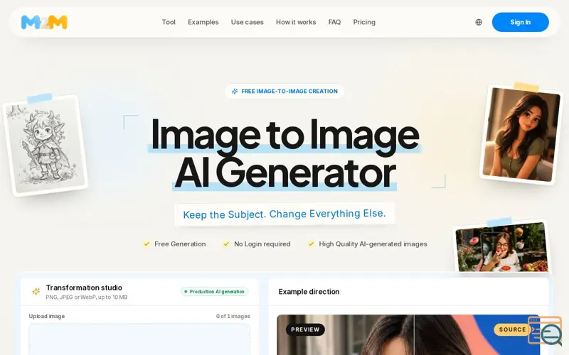 Screenshot of Free Img to Img AI Generator: Create from Image, No Sign-Up