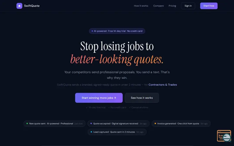 Screenshot of SwiftQuote