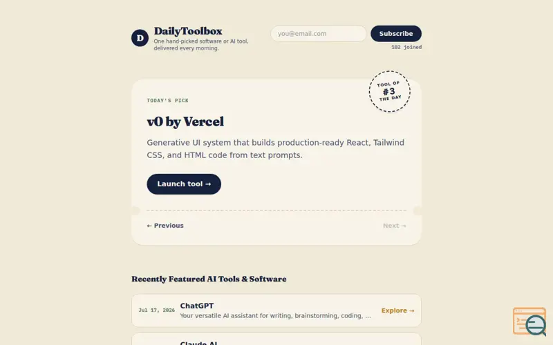 Screenshot of DailyToolbox, a launch using Netlify
