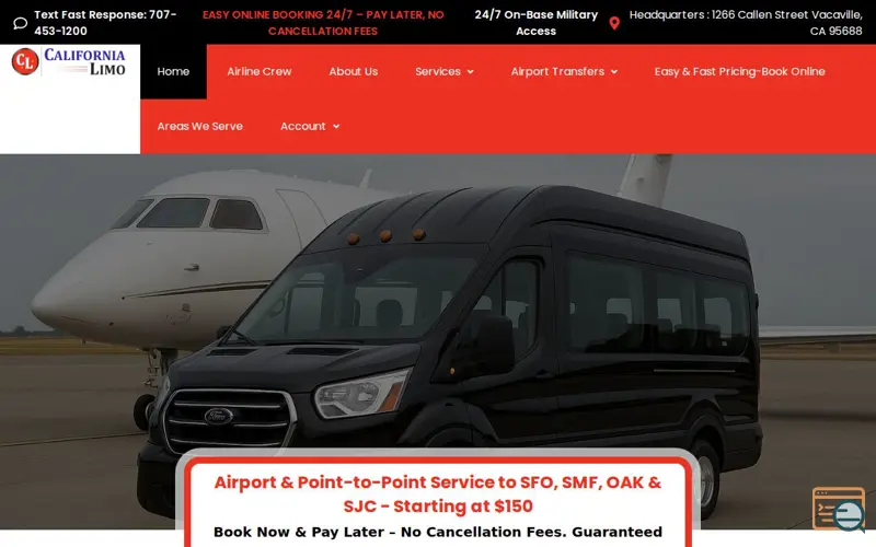 Screenshot of California Limo, a launch using Yelp