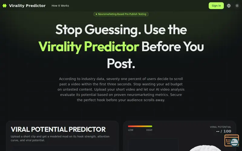 Screenshot of Virality Predictor