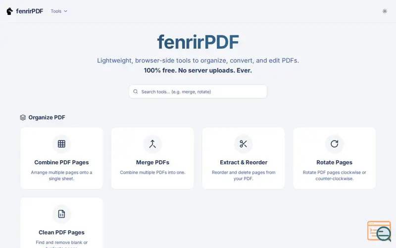 Screenshot of FenrirPdf, a launch using Workbox