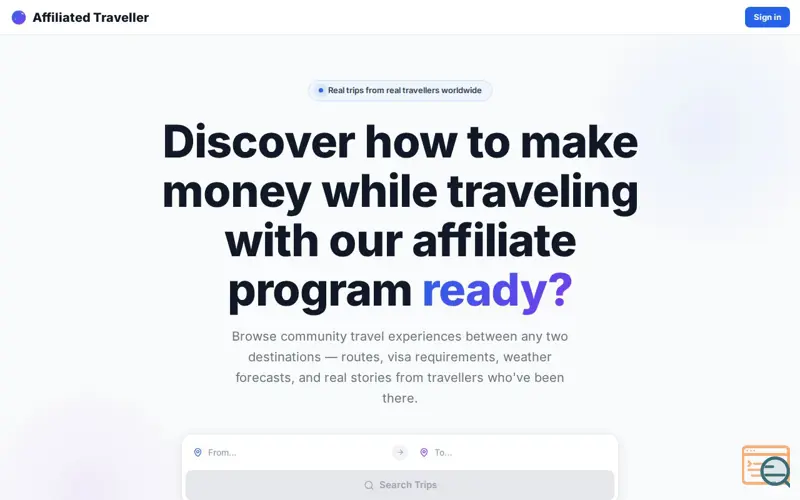 Screenshot of Turn trips into affiliate income
