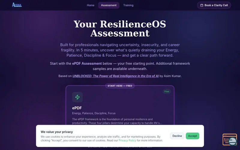 Screenshot of ResilienceOS, a launch using SaasHunt