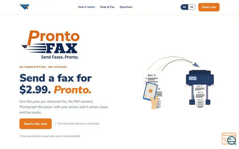 Screenshot of ProntoFax