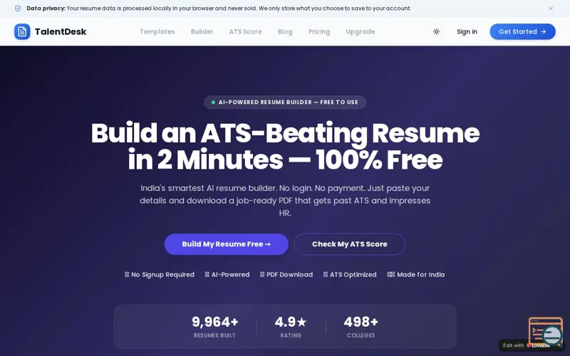 Screenshot of TalentDesk