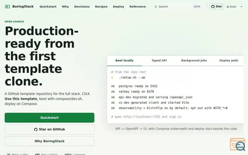 Screenshot of BoringStack